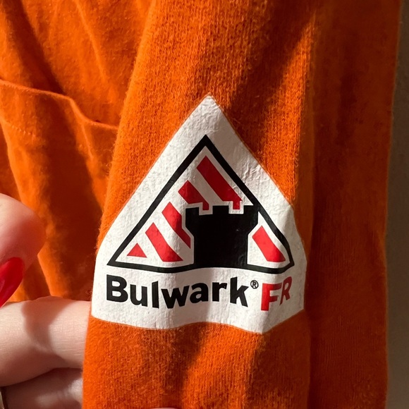 Bulwark FR Men’s Orange Long Sleeve Henley Shirt, size large, GUC, workwear - Picture 4 of 5
